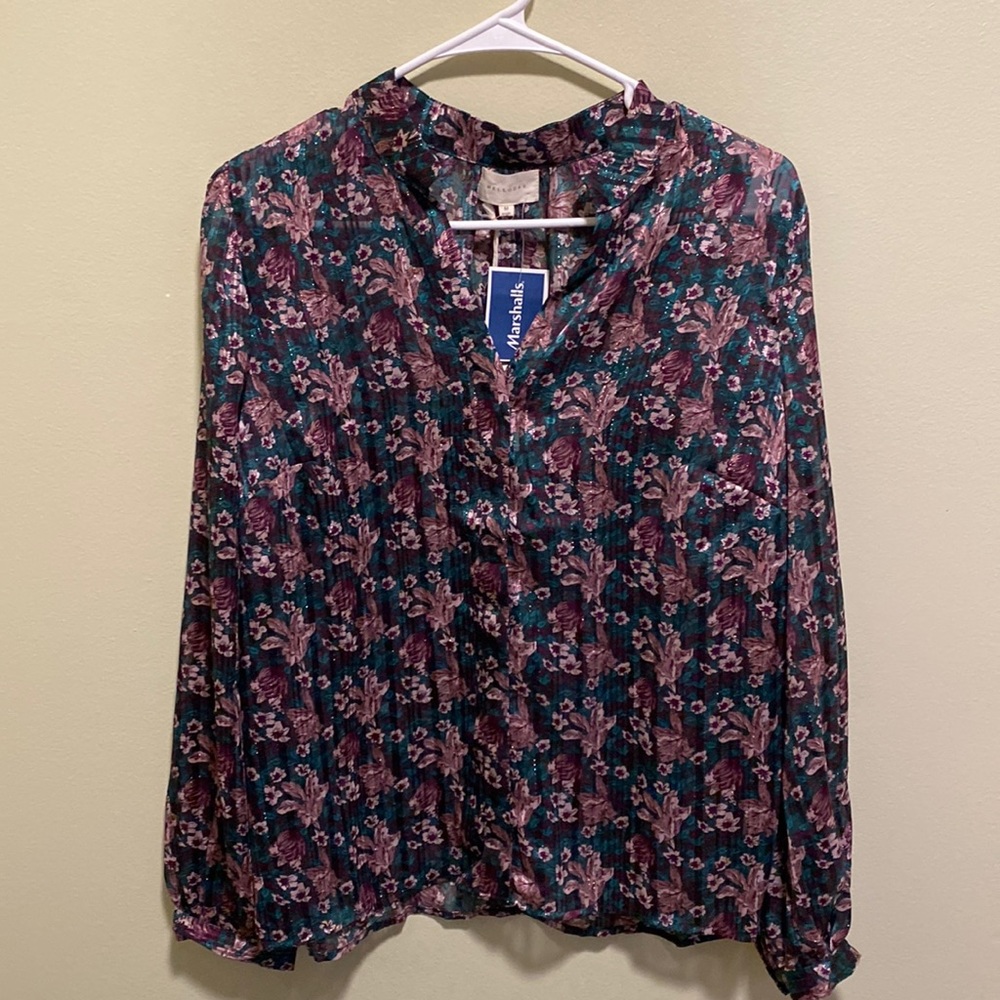 Long Sleeve, Button Down Sheer Blouse